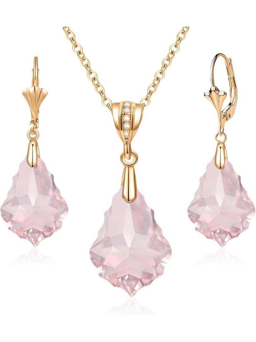 Women's Pink Evevic Austrian Crystals Baroque Pendant Necklace Earrings